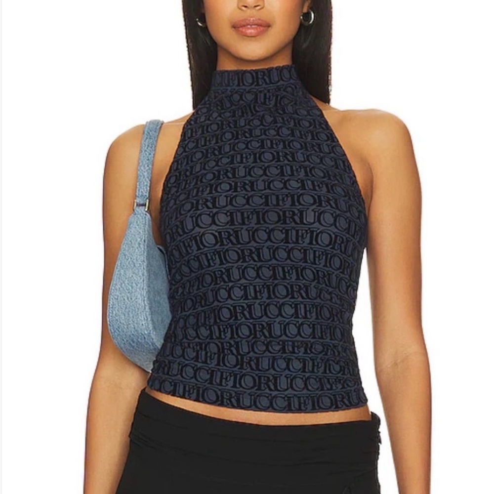 NEVER WORN Fiorucci Navy and Black Mesh Halter Top